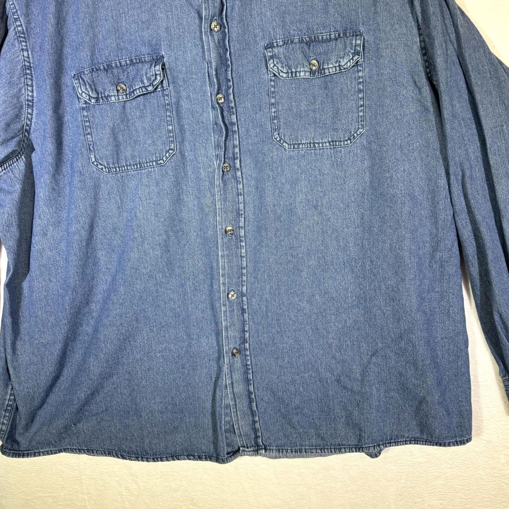 Wrangler Wrangler Shirt Mens 3XL Blue Denim Long Sleeve Button-Up Casual Western Workwear Size US XXL / EU 58 / 5 - 2 Thumbnail