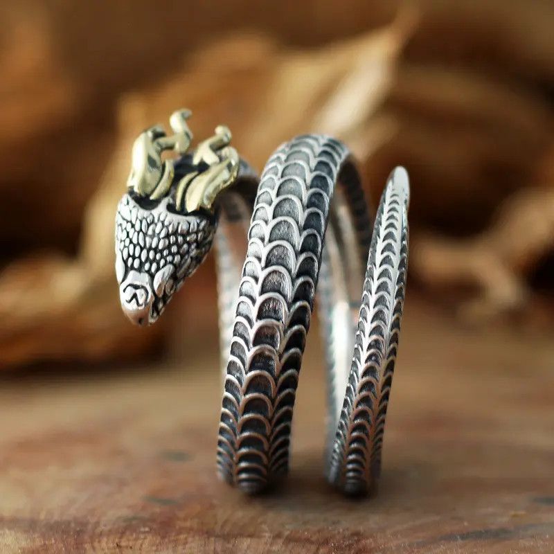 Jewelry × Vintage Elegant Horned Snake Adjustable Ring Size ONE SIZE - 1 Thumbnail