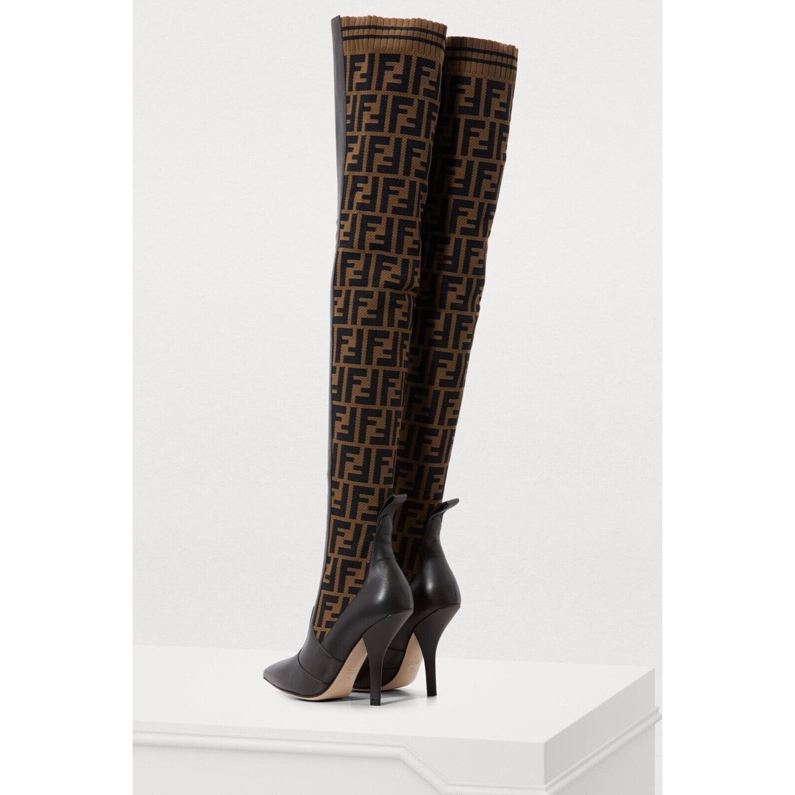 Fendi Fendi Rockoko Brown FF Logo Stretch Knit Sock Thigh High Size US 5 / IT 35 - 11 Thumbnail