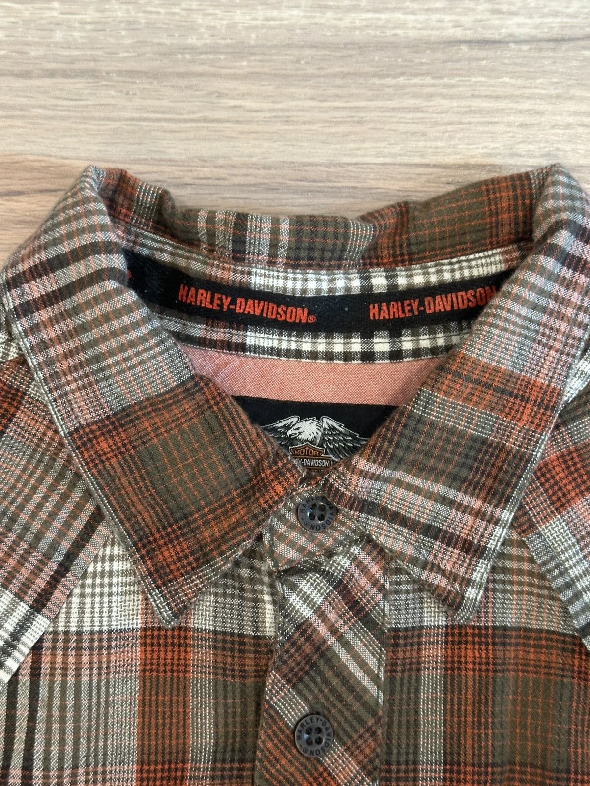 Harley Davidson Harley Davidson Orange/Green Flannel Button Up XL Size US XL / EU 56 / 4 - 5 Thumbnail