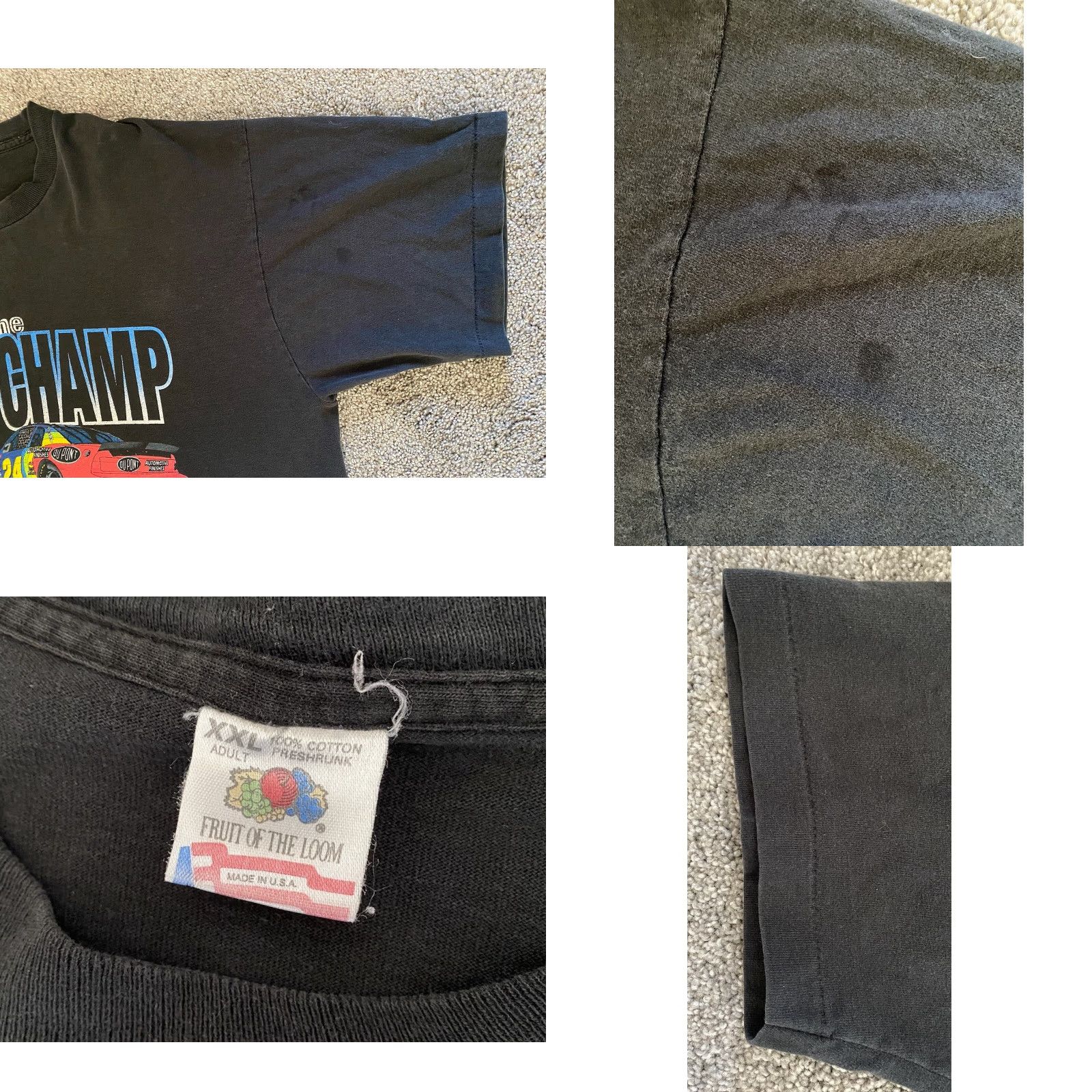 Fruit Of The Loom VINTAGE 1995 The Kid & The Champ Shirt 2XL Black Dale Earnhardt Jeff Gordon Fruit of the Loom Shirt Mens T-Shirt 90s Grunge USA Passenger Theme Size US XXL / EU 58 / 5 - 8 Thumbnail