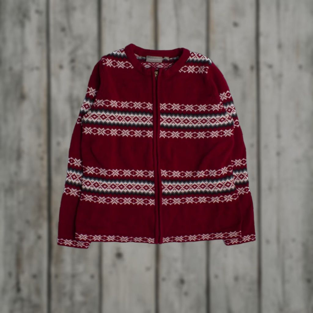 Croft & Barrow VINTAGE Croft & Barrow Fair Isle Sweater Medium Burgundy Zip Up Cardigan Size M / US 6-8 / IT 42-44 - 1 Preview