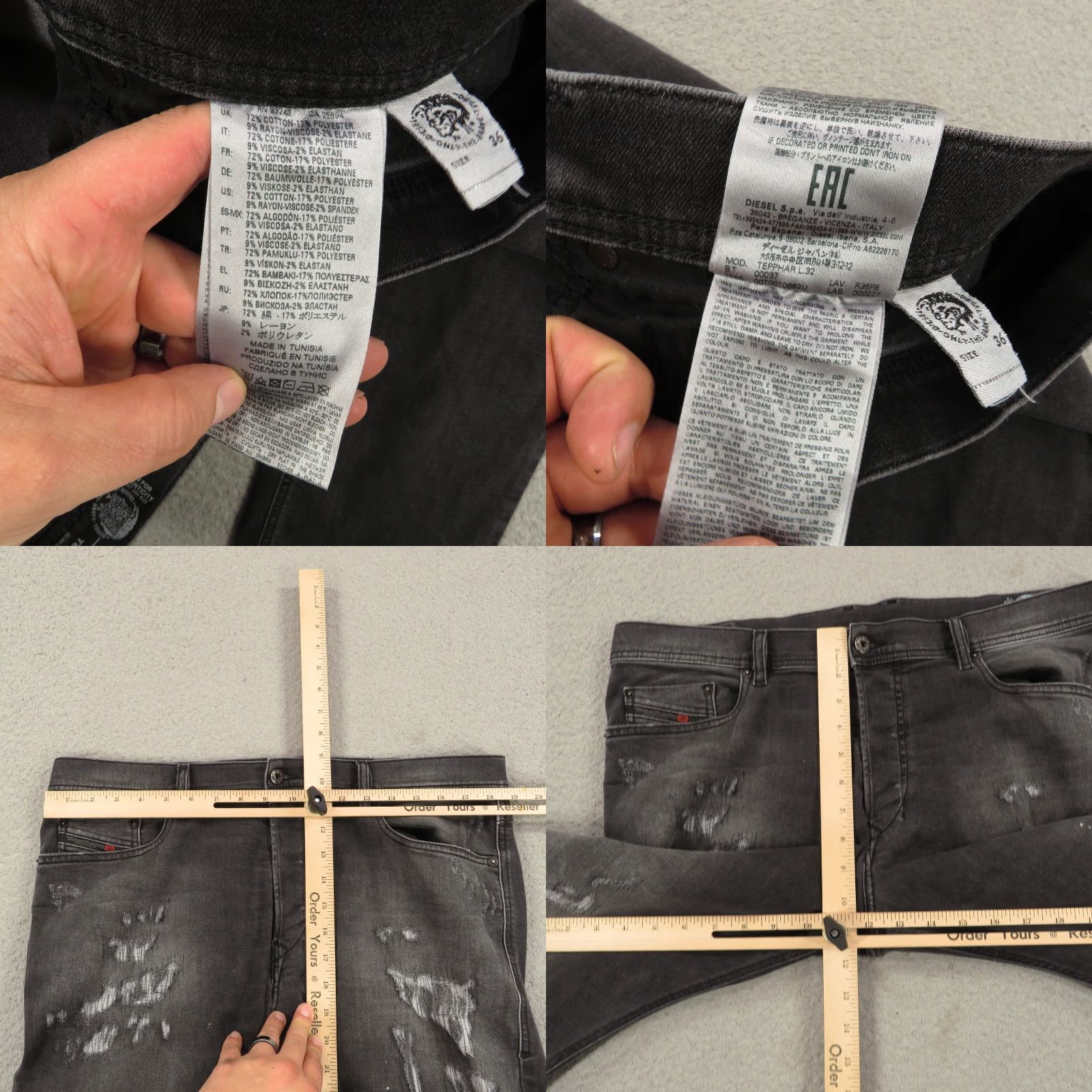 Diesel Diesel Jeans Mens Slim 36x32 Tepphar Stretch Carrot Blue Wash 5-Pocket Denim Distressed Size US 36 / EU 52 - 9 Thumbnail