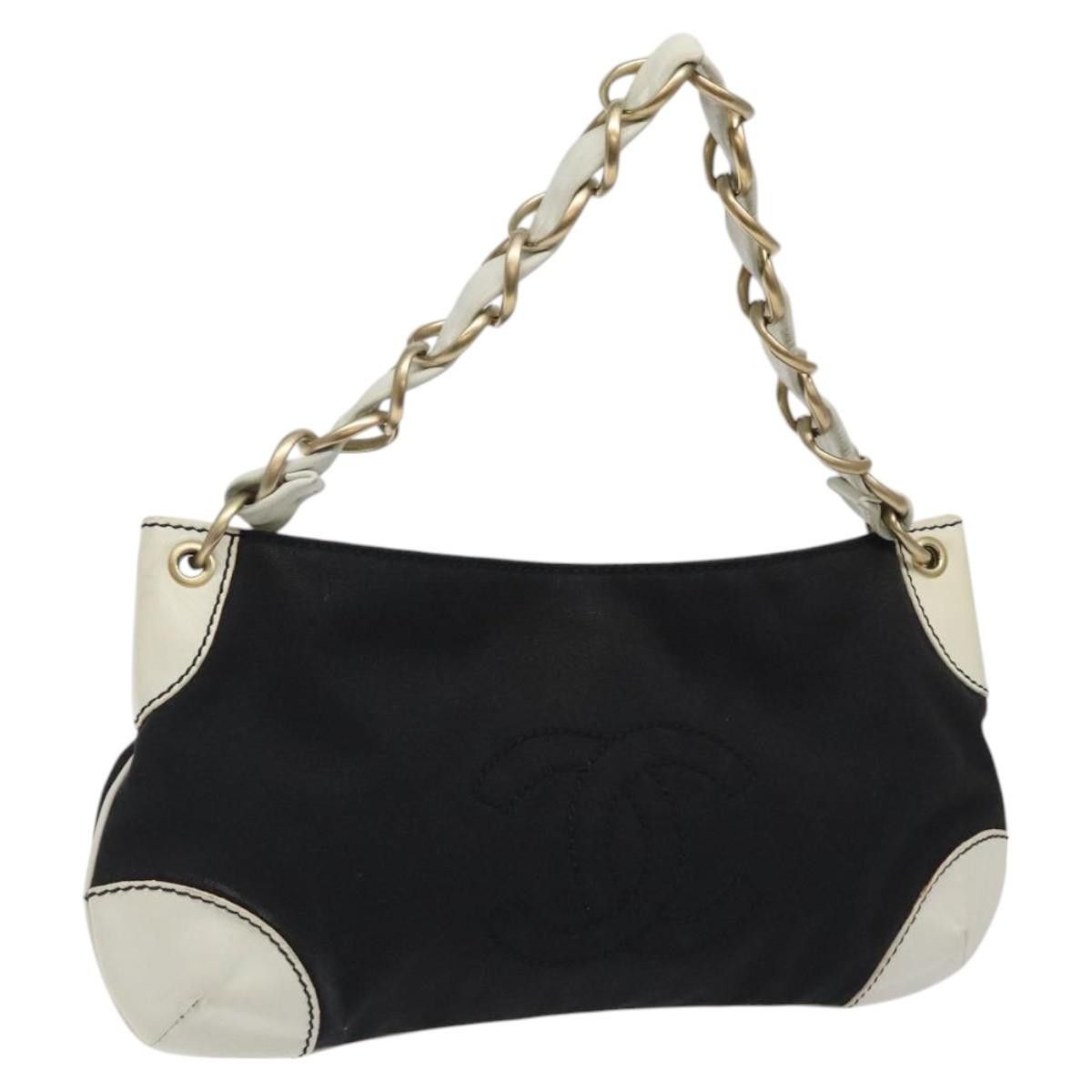 Chanel Shoulder Bag Canvas Black Gold Cc Auth 118454, Women's