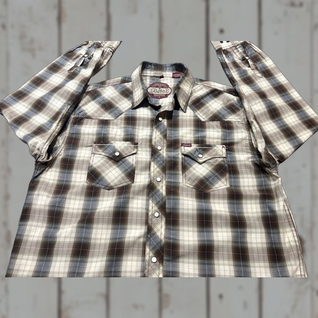 Vintage Rafter C Shirt Western Plaid Pearl Snap Button-Up XL Brown Mens Cowboy Rodeo Size US XL / EU 56 / 4 - 1 Thumbnail