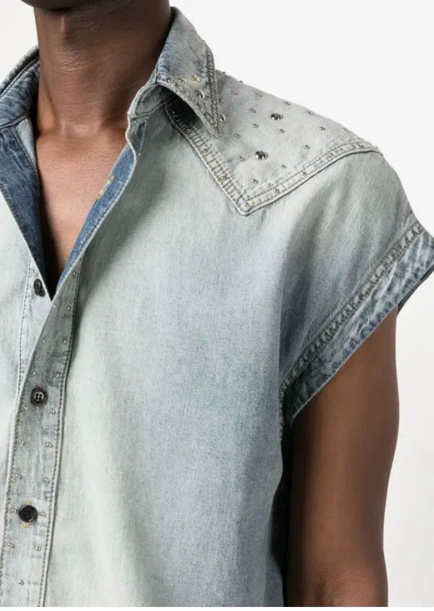 Saint Laurent Paris Saint Laurent Washed Rivet Denim Sleeveless Shirt Size US M / EU 48-50 / 2 - 1 Thumbnail