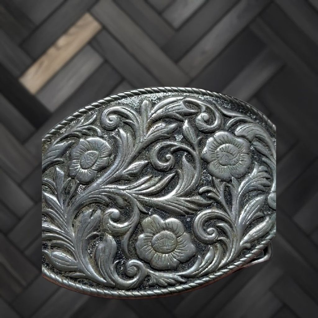 Vintage VINTAGE belt buckle WESTERN ENGRAVED metal FLORAL cowboy rodeo Mens Size ONE SIZE - 1 Thumbnail