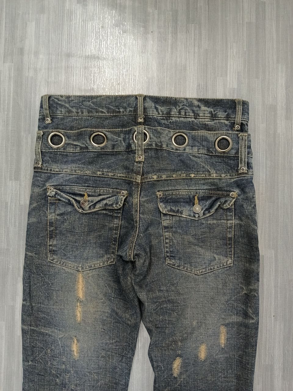 Japanese Brand DiSTRESSED DOUBLE WAIST STUDDED RING UNBRAND DENIM PANTS Size US 31 - 5 Thumbnail