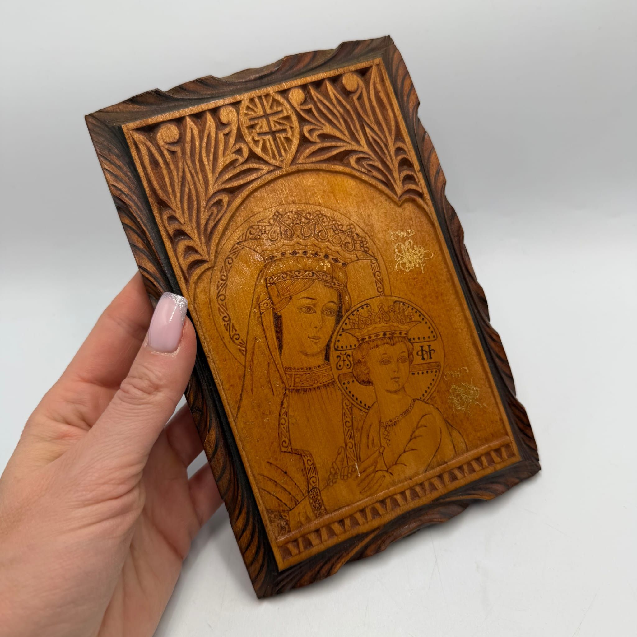 Vintage Vintage Carved Wood Icon Virgin Mary & Child Jesus Size ONE SIZE - 3 Thumbnail