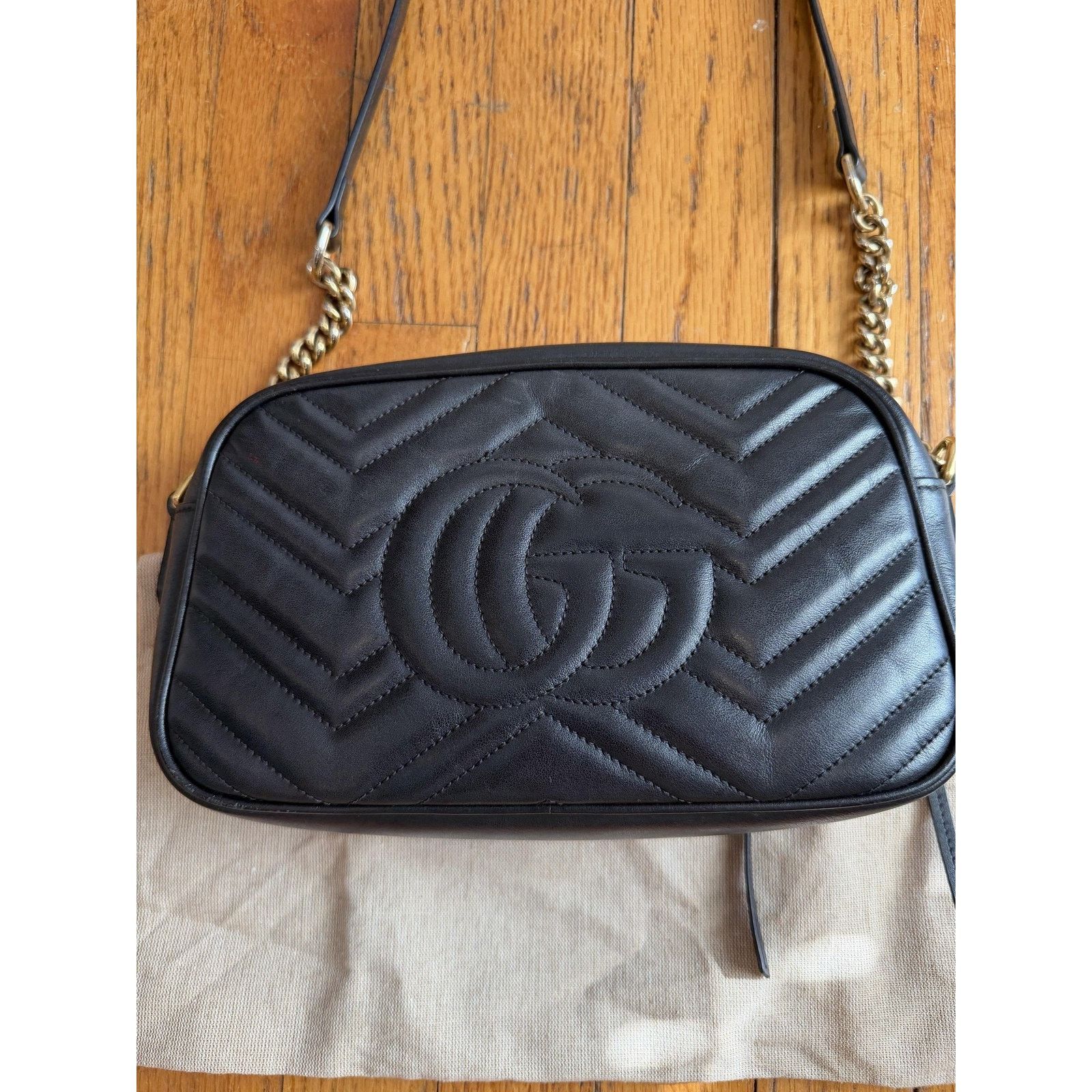 Gucci Gucci Crossbody Bag Small Black Leather GG Marmont Camera Size ONE SIZE - 9 Thumbnail