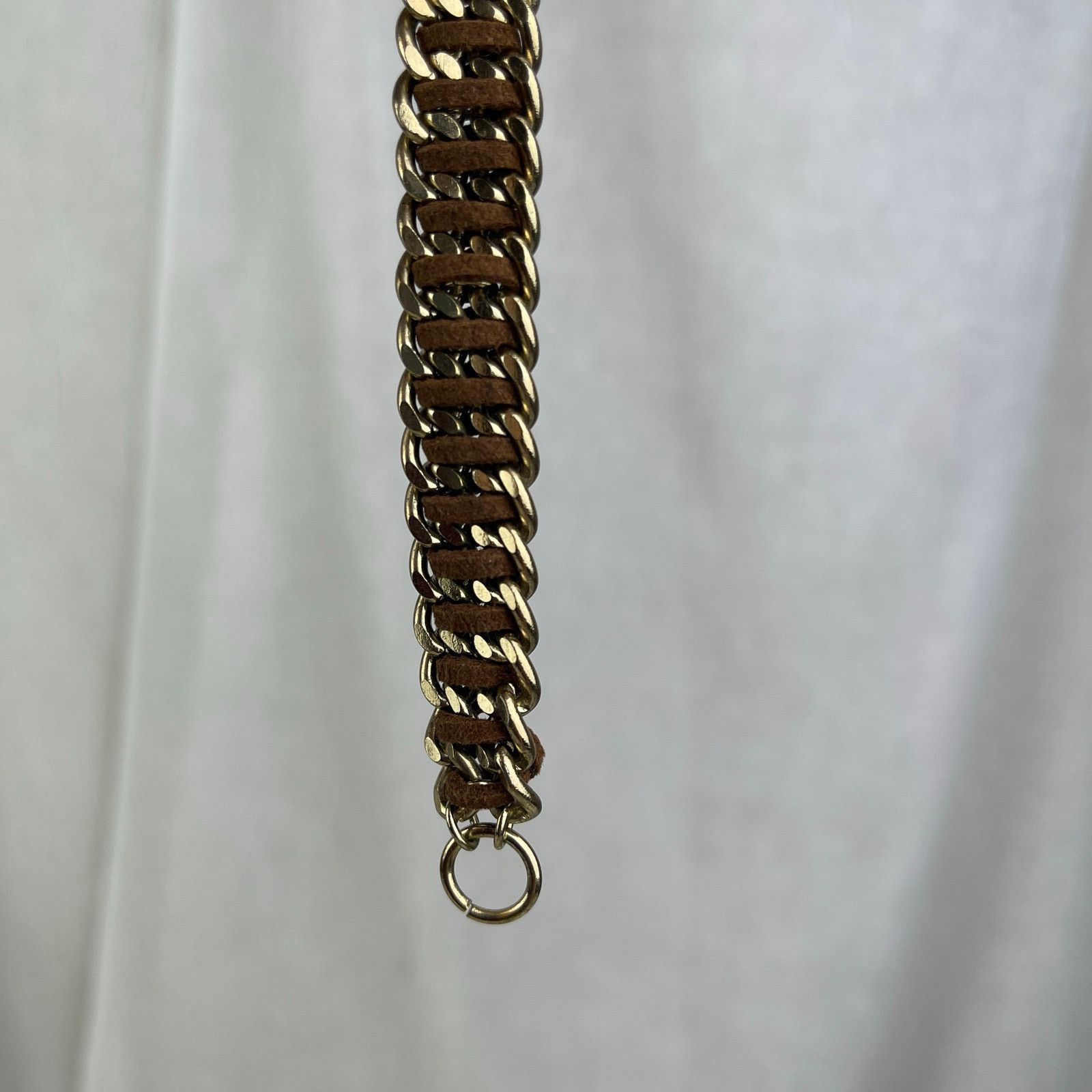 Other Gold Chunky Chain Bracelet Brown Braided Faux Leather NWOT Size ONE SIZE - 22 Thumbnail