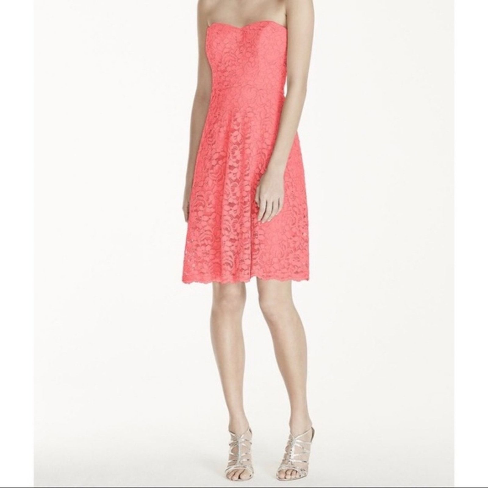 Other David's Bridal Strapless Coral Pink Lace Dress Size XS / US 0-2 / IT 36-38 - 2 Thumbnail