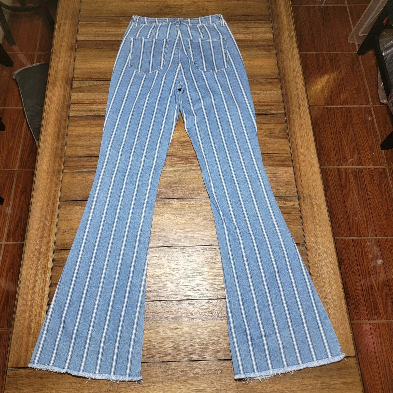 Shein Shein Blue Denim Striped Flare Pants - Size 10 Size 32" / US 10 / IT 46 - 3 Thumbnail