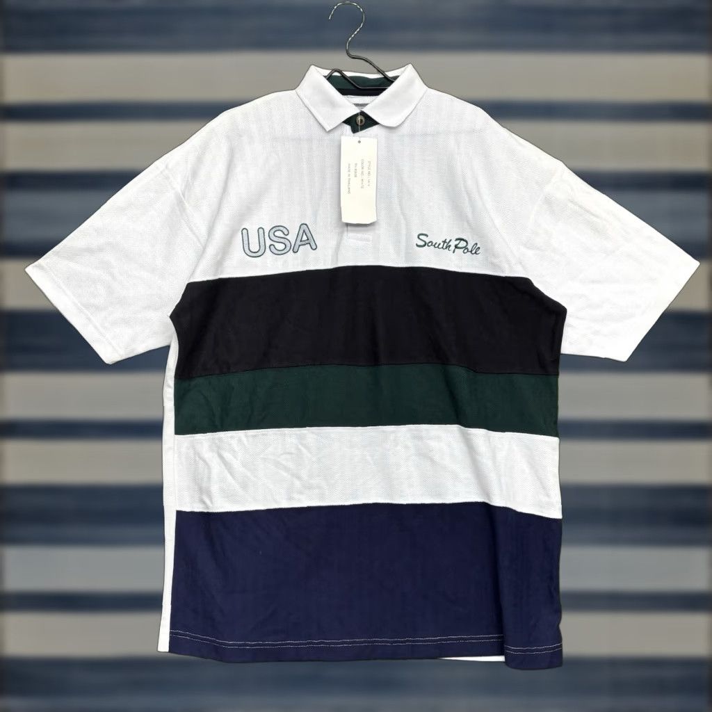 Southpole VINTAGE South Pole Shirt Mens L White Striped 90s USA Polo Short Sleeve Rugby NWT Size US L / EU 52-54 / 3 - 1 Thumbnail