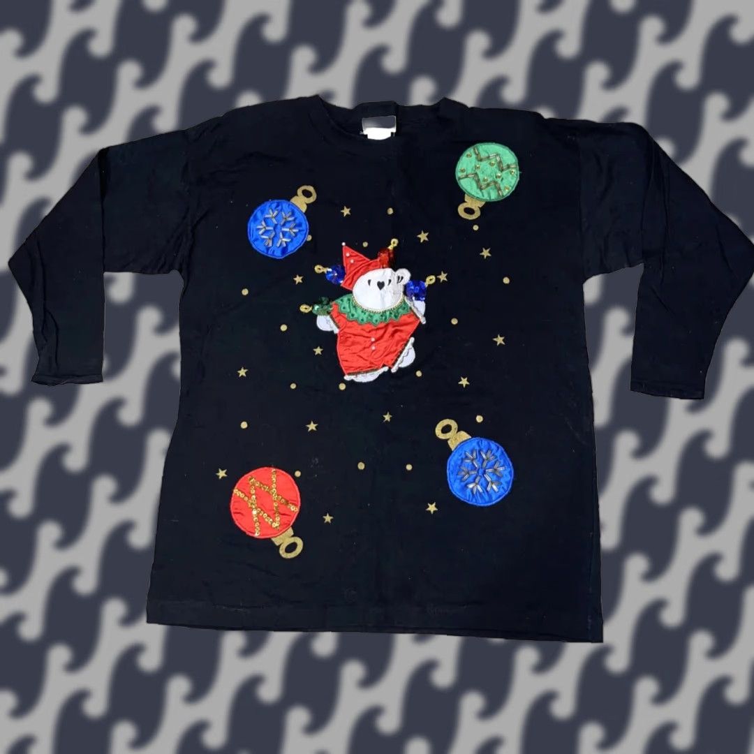 Vintage VINTAGE Boundary Waters Shirt Women Black 1980s Christmas Appliqué Beads Satin Ornaments Bear Shoulder Pads Christmas Holiday Ugly Shirt M Size Size M / US 6-8 / IT 42-44 - 1 Thumbnail
