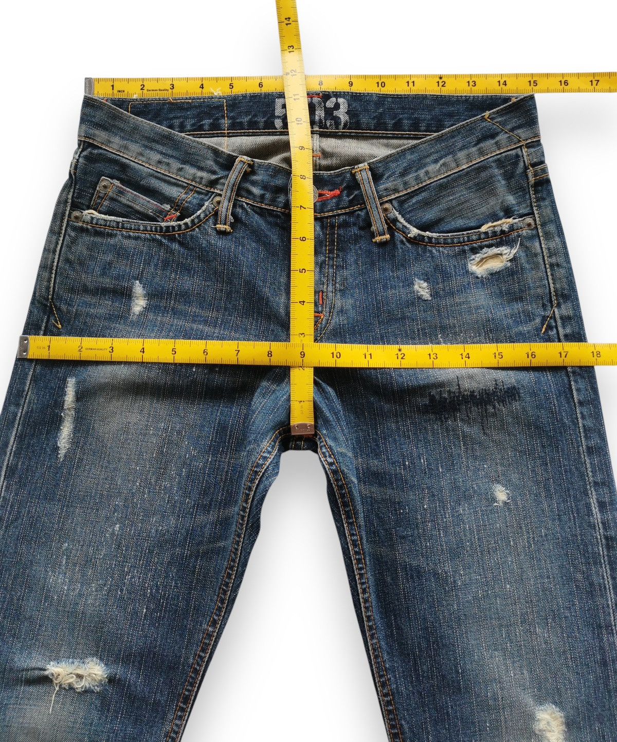 Miss Edwin 503 Cropped Distressed Denim Jeans Women Size 30