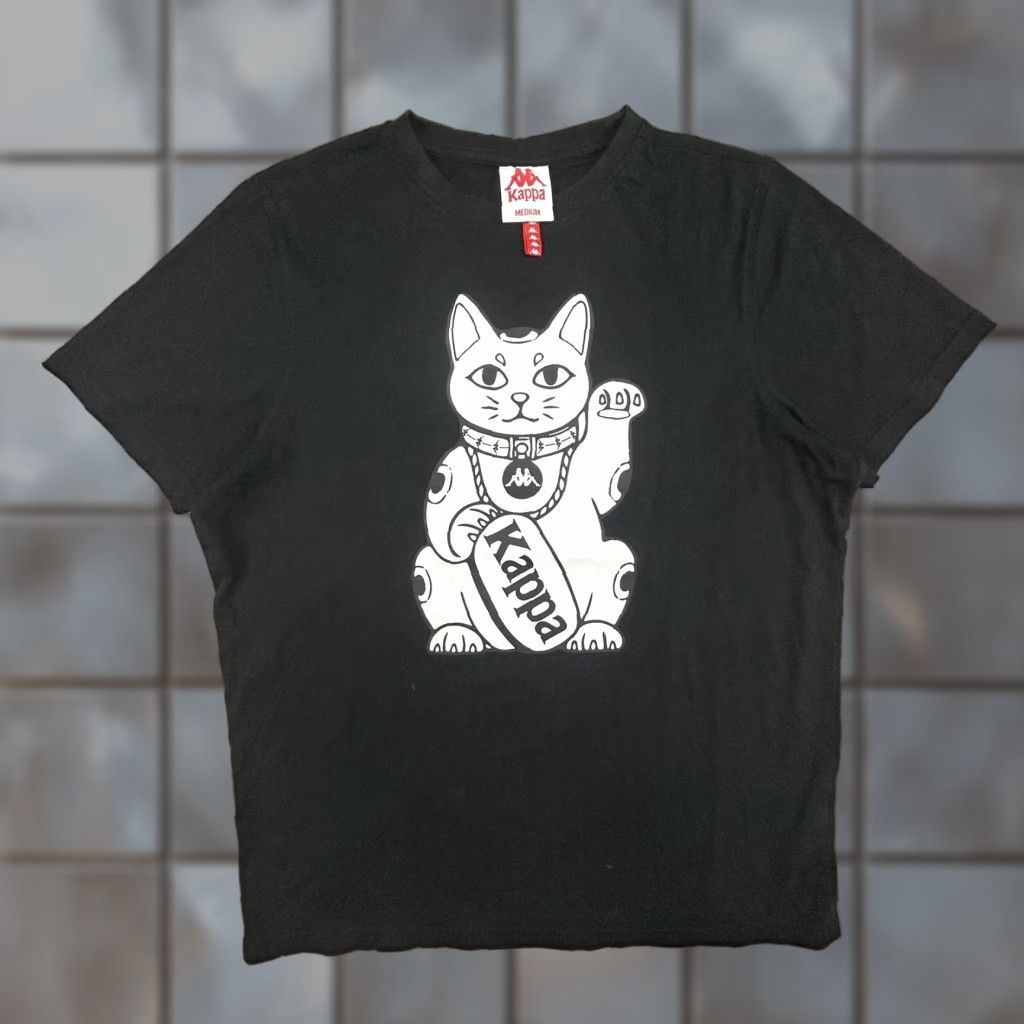 Kappa VINTAGE Kappa Mens Shirt M Black Lucky Cat Maneki Neko Japan Graphic Streetwear Crew Neck Short Sleeve Medium Mens Size US M / EU 48-50 / 2 - 1 Thumbnail