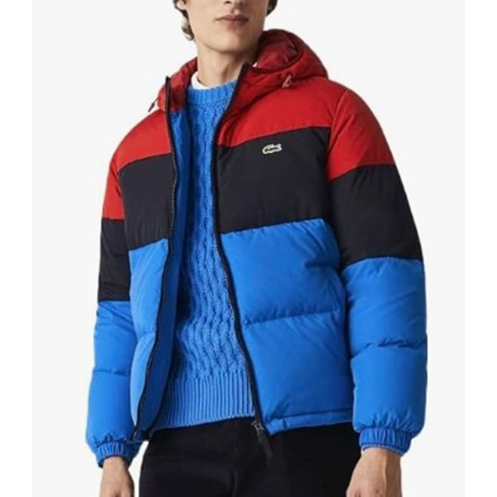 Lacoste Lacoste mens Solid Taffeta Puffer Hooded Jacket Blue/Red 2XL Size US XXL / EU 58 / 5 - 1 Thumbnail