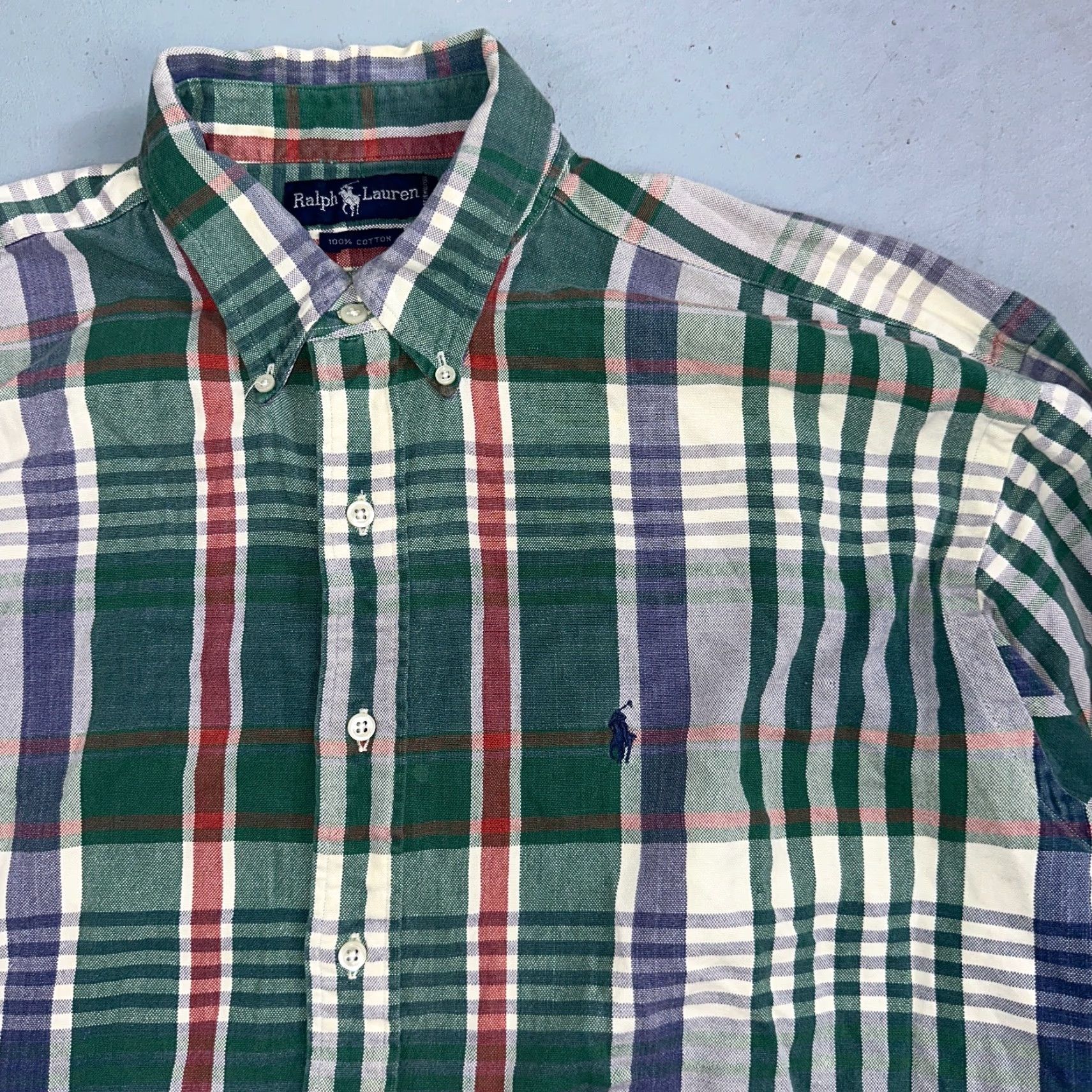 Ralph Lauren VINTAGE Ralph Lauren Button-Down Shirt Men XL Green Plaid Cotton Heavy Cotton Casual Shirt Size US XL / EU 56 / 4 - 2 Thumbnail
