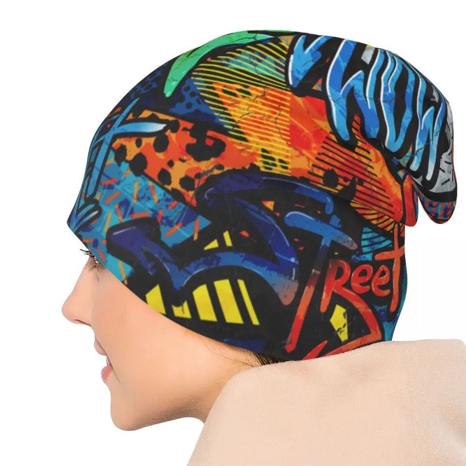 Vintage Bonnet Hats Graffiti Art Pattern Thin Skullies Beanies Hat Size ONE SIZE - 5 Thumbnail
