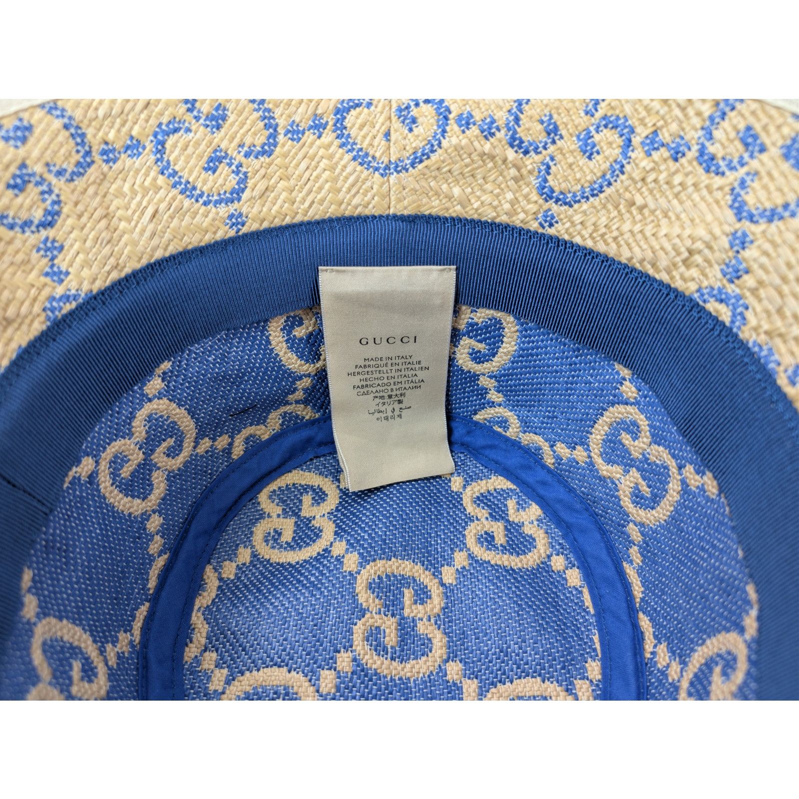 Gucci o1rshd1 Size:L / Raffia Jacquard Bucket Hat / Cap Beige/Blue Size ONE SIZE - 11 Thumbnail