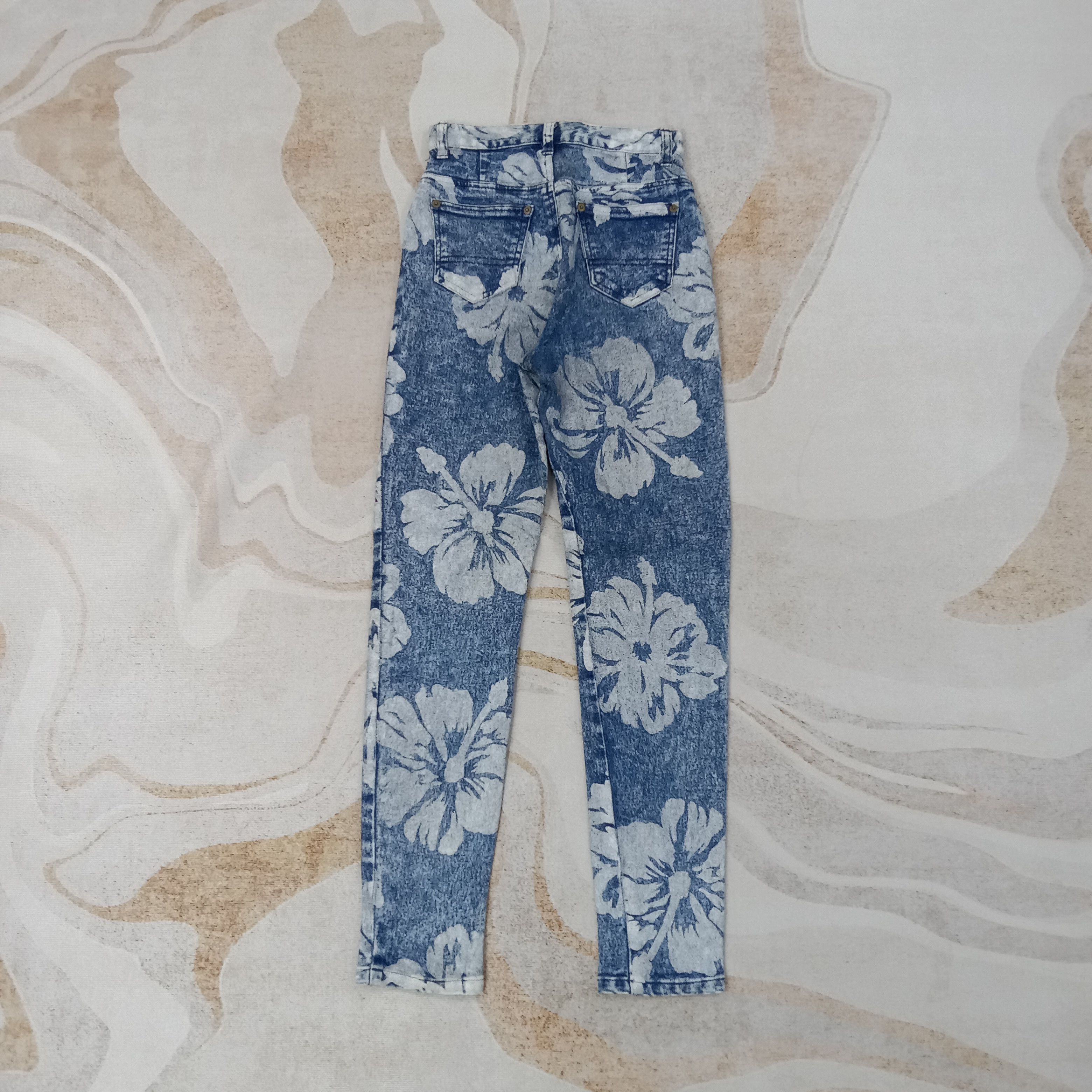 Japanese Brand Ryu Sports Japanese Flower Art Denim Jeans C258N26 Size 23" - 5 Thumbnail