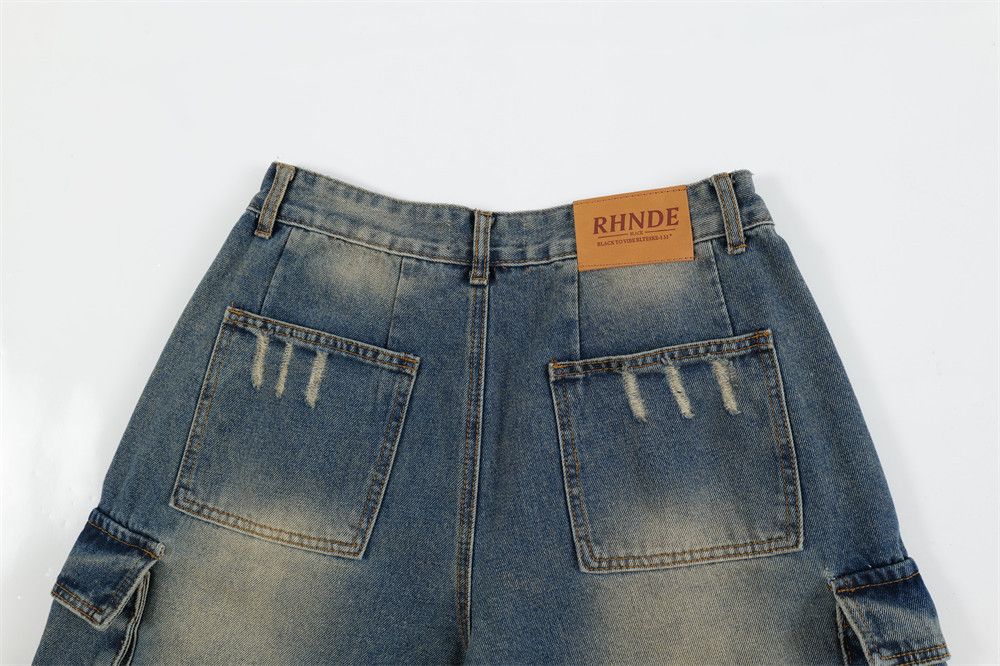 Japanese Brand × Jean Men's wrinkl pockets dstressed washed cargo denim shorts y2k Size US 32 / EU 48 - 5 Thumbnail