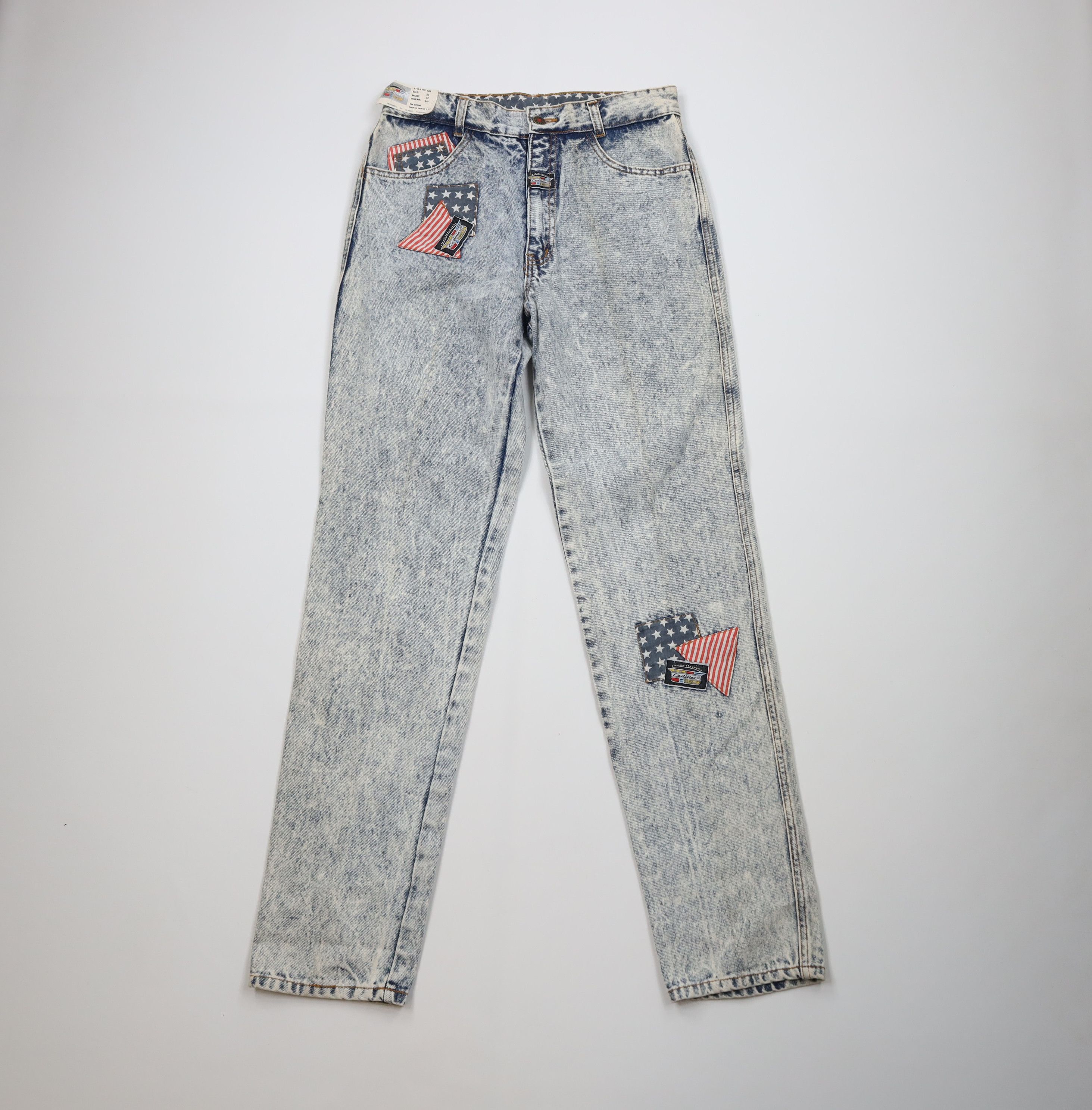 Cadillac Deadstock Vintage 80s 90s Cadillac Racing Acid Wash Jeans Size US 32 / EU 48 - 1 Thumbnail