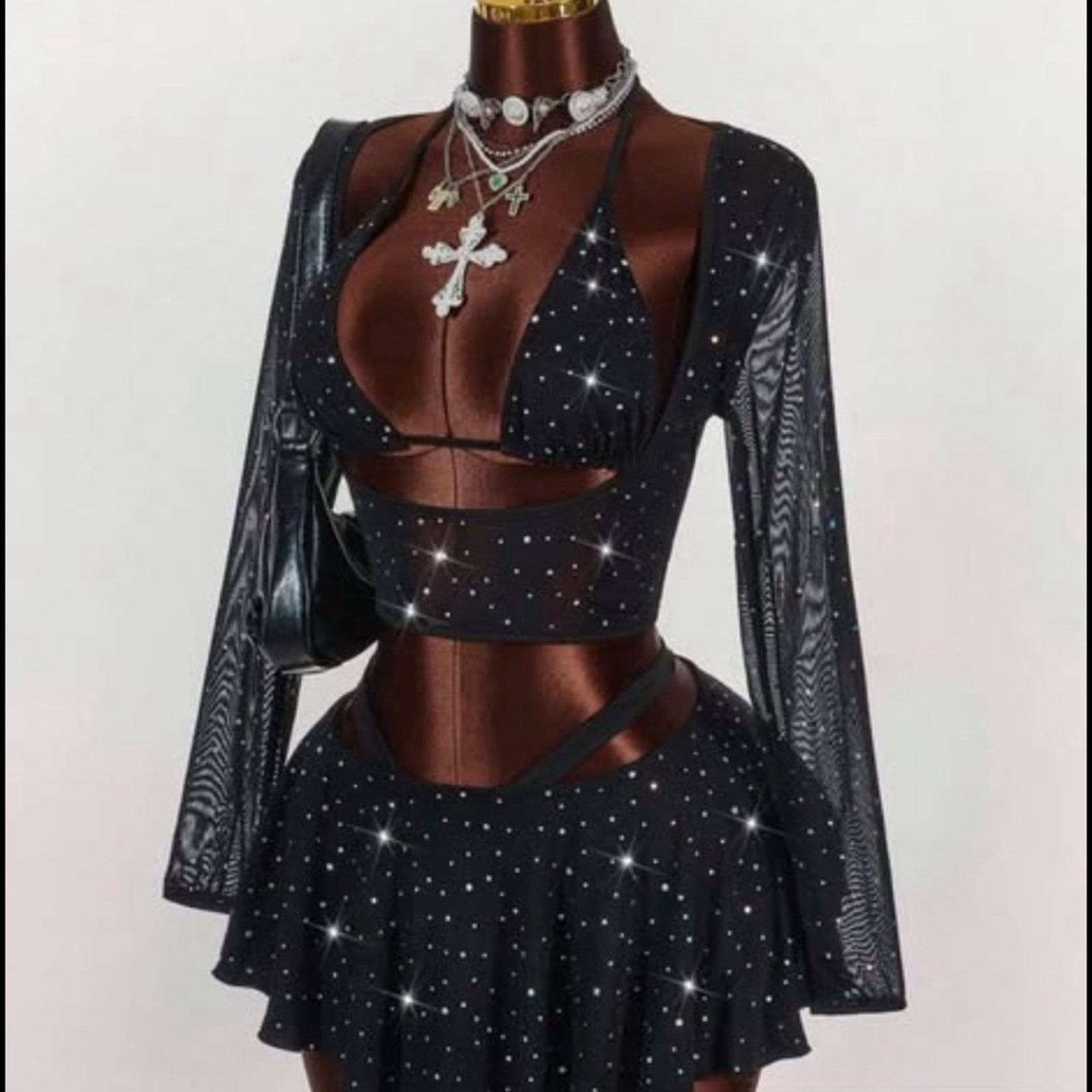 Other Black Rhinestone 3-Piece Set Crop Top Shrug & Mini Skirt Y2K Size S / US 4 / IT 40 - 3 Thumbnail