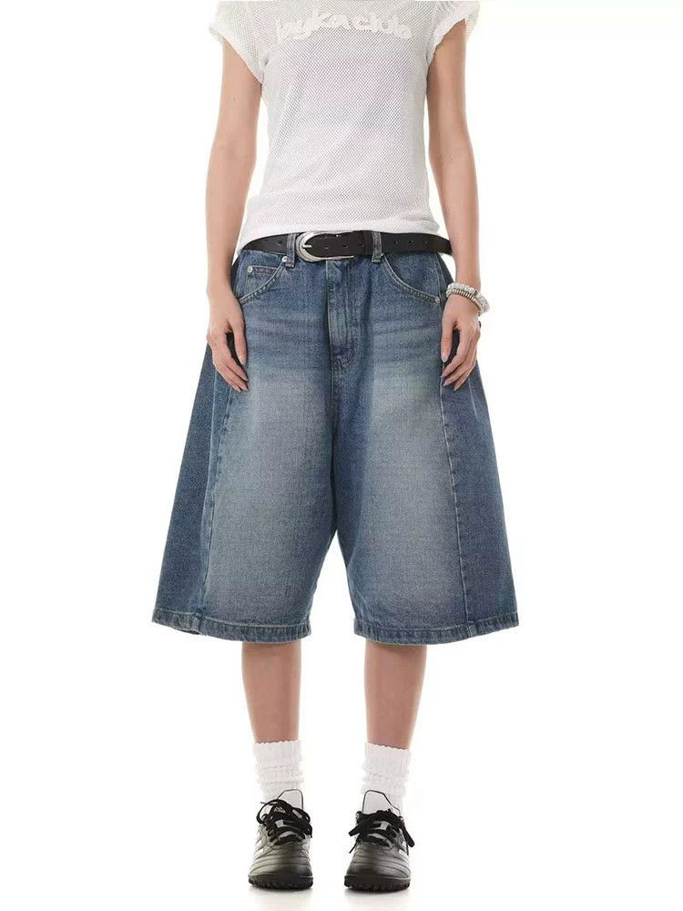 Jean Retro wide-leg casual men's loose straight denim shorts Size US 32 / EU 48 - 1 Thumbnail