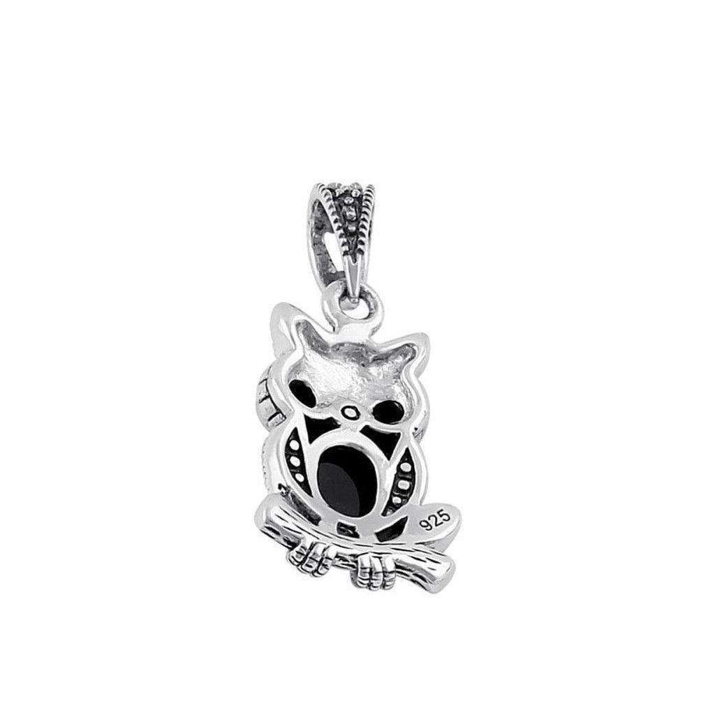 Other Sterling Silver Onyx and Dark Garnet Owl Marcasite Pendant Size ONE SIZE - 4 Thumbnail