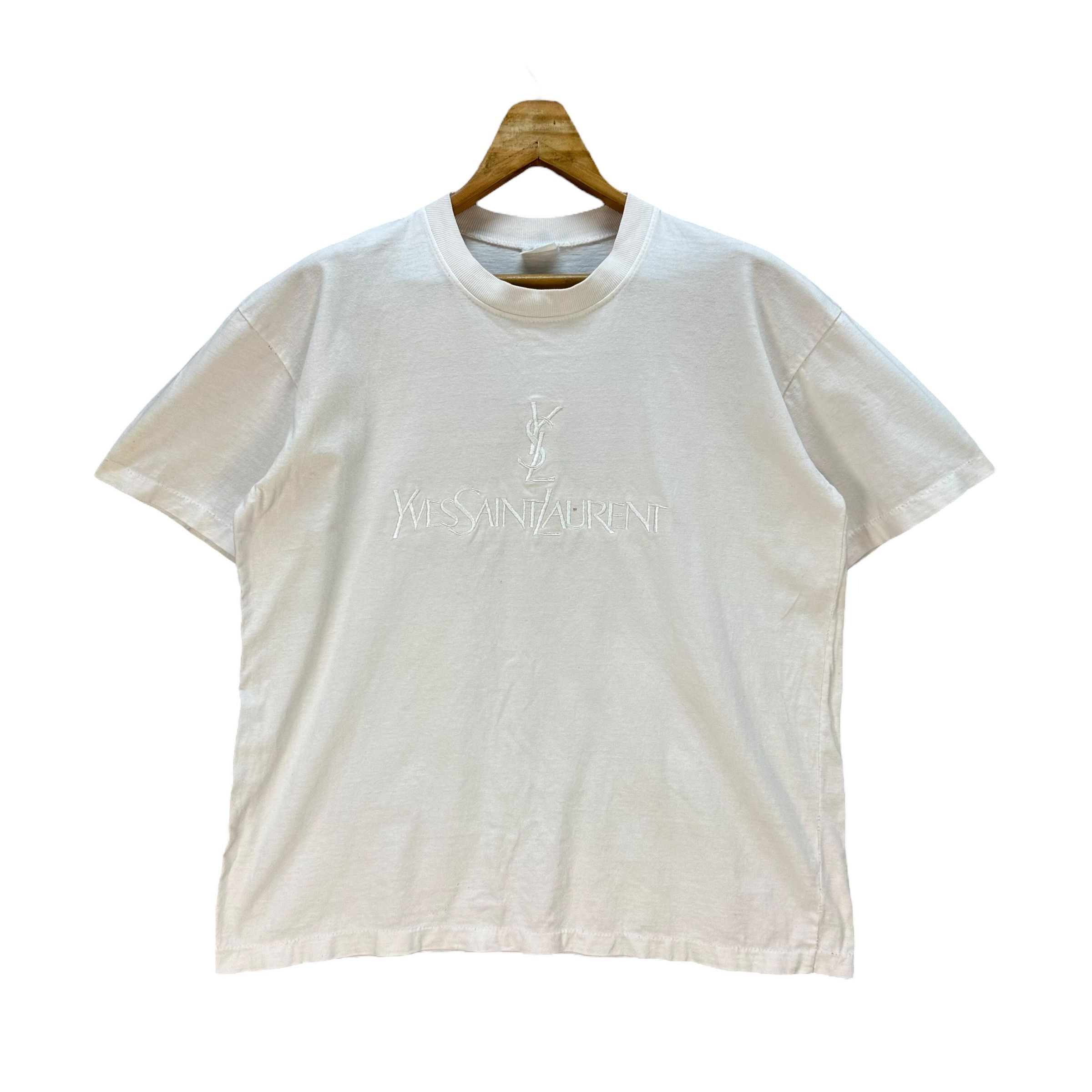 Yves Saint Laurent Vintage 90s YSL Embroidered All White Big Logo Tee #A80-1934 Size US M / EU 48-50 / 2 - 1 Thumbnail