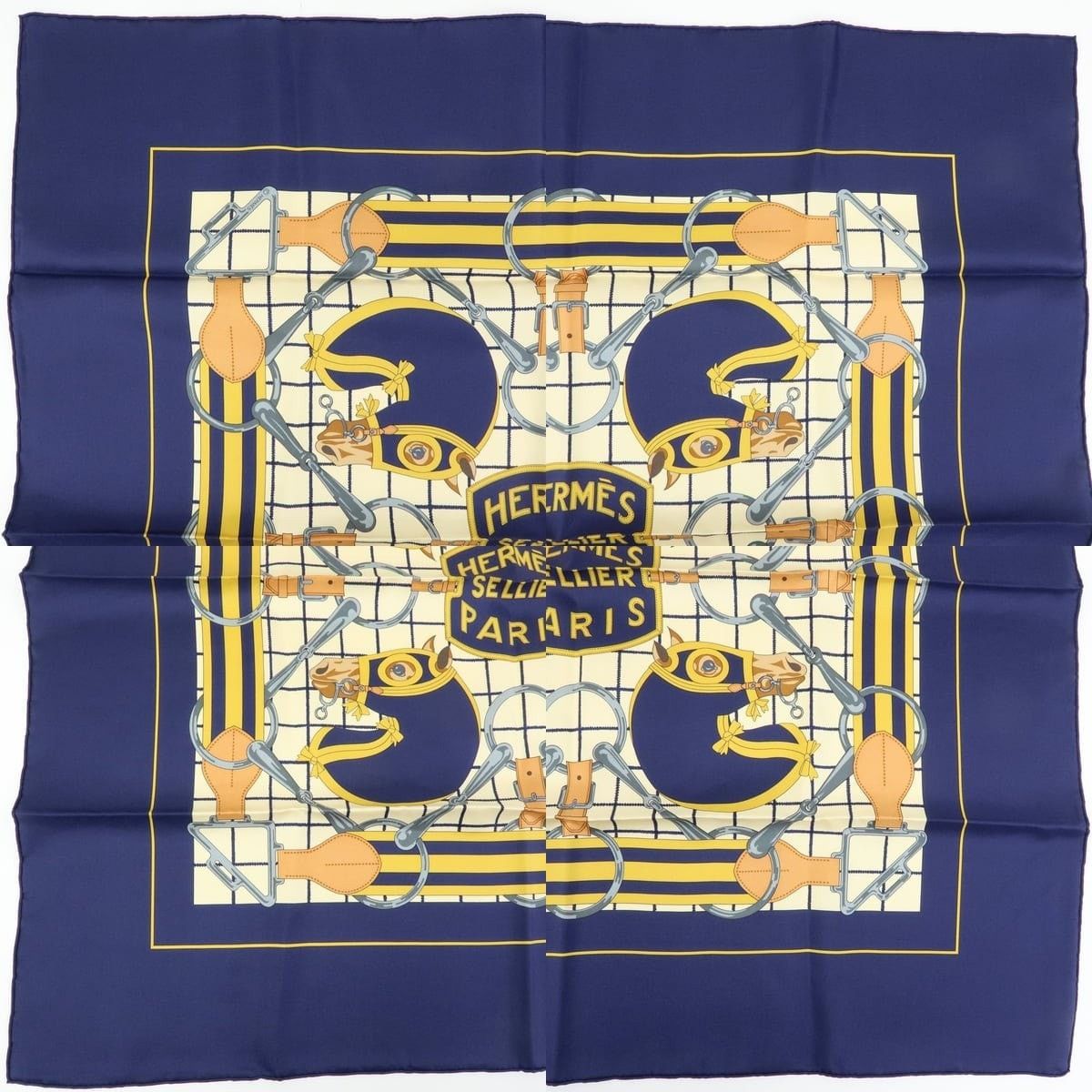 Hermes Hermes Carre 70 Tattersalles Silk Scarf Navy Size ONE SIZE - 3 Thumbnail