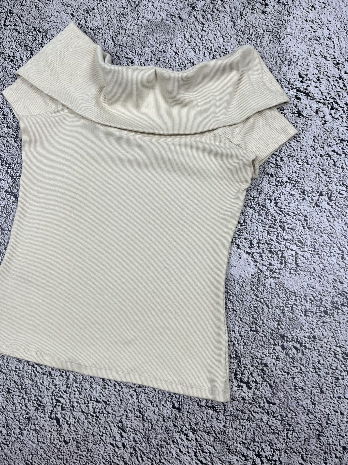 Sezane Sézane Jared Off-Shoulder Ribbed Cream Top Size M / US 6-8 / IT 42-44 - 4 Thumbnail