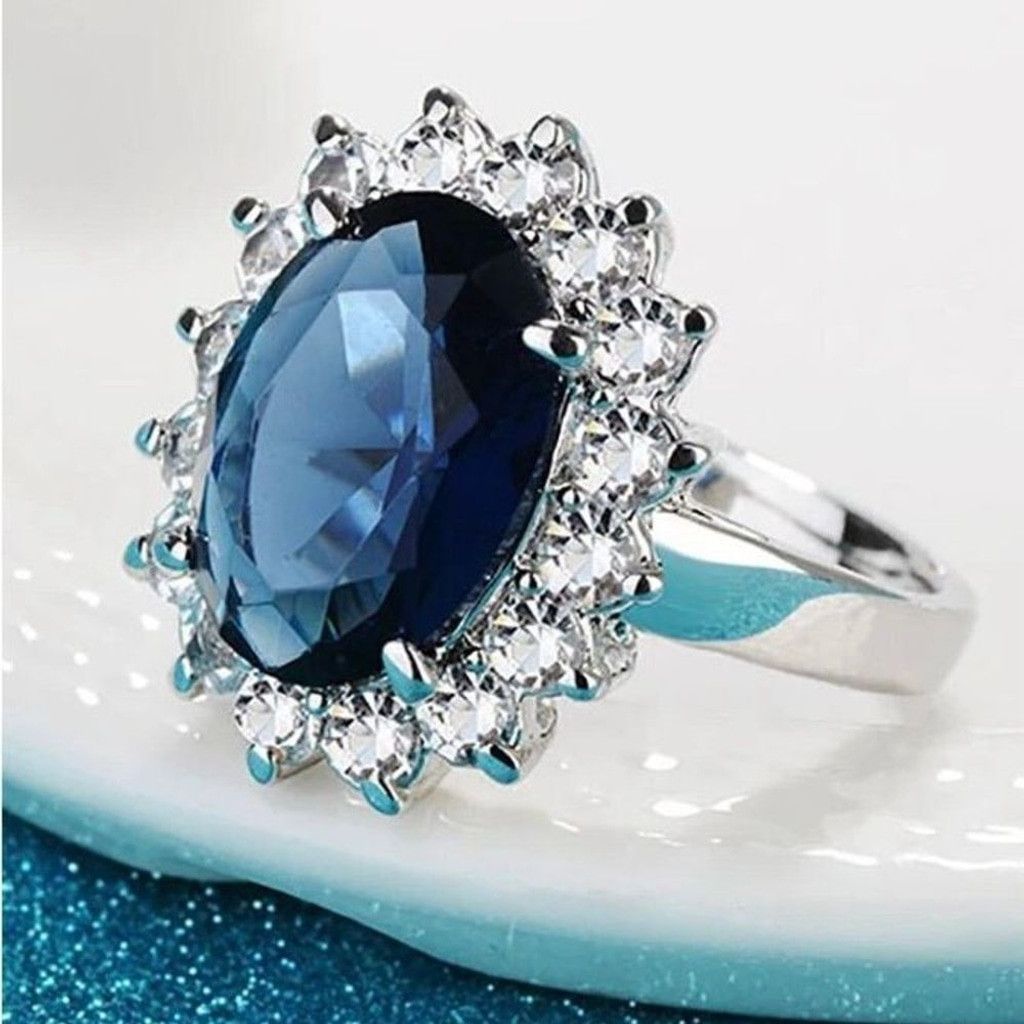 Other Oval Sapphire Blue Stone Ring Womens Sterling Silver Size 5 Size ONE SIZE - 2 Thumbnail