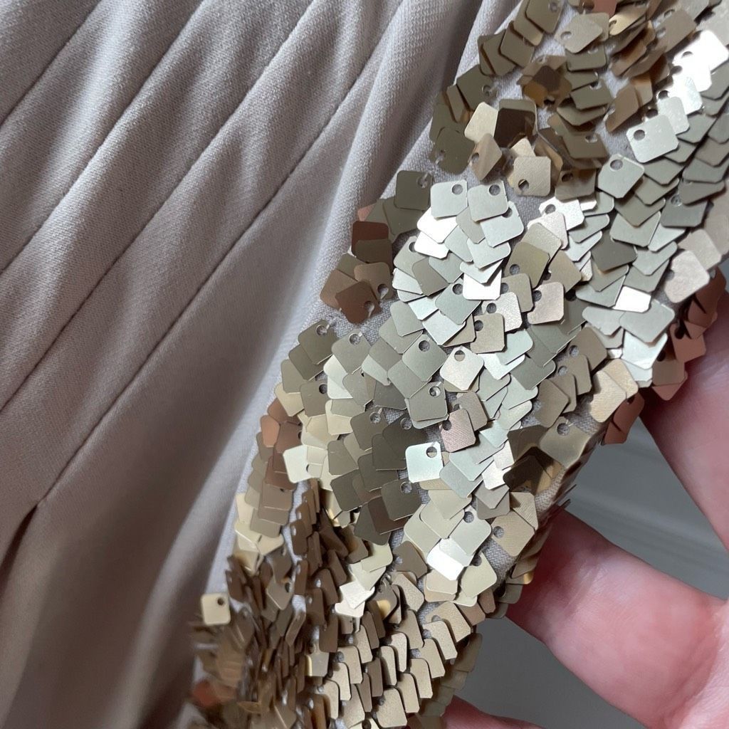 Calvin Klein Calvin Klein Beige Cowl Neck Dress Champaign Sequin 12 Size XL / US 12-14 / IT 48-50 - 3 Thumbnail