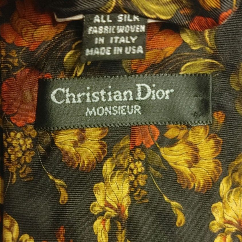 Other Christian Dior All Silk Black/Gold Floral Tie Size ONE SIZE - 2 Thumbnail