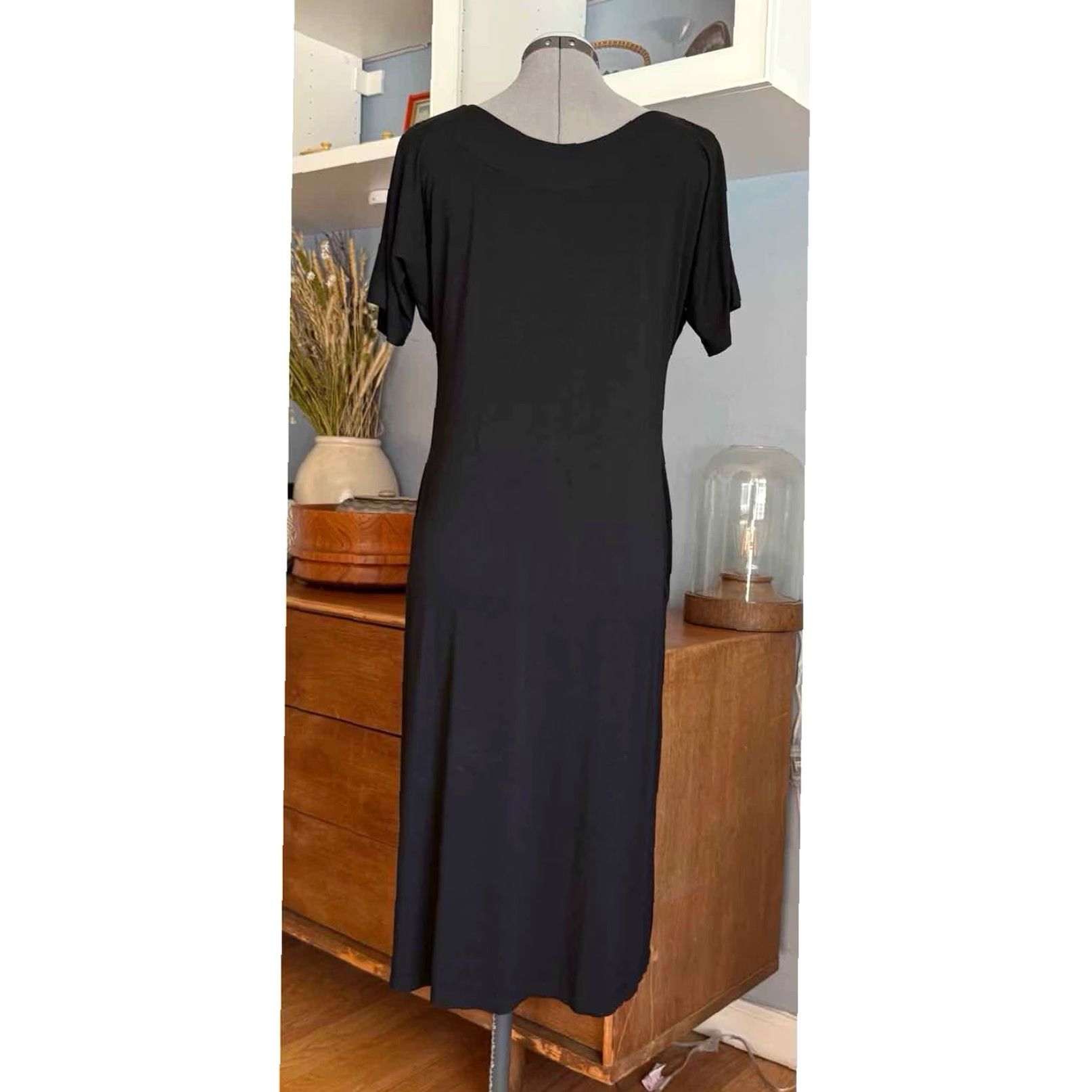 Vintage Lisa Bayne Midi Dress Soft Stretch Pockets Lagenlook Black Dress Size S Size S / US 4 / IT 40 - 4 Thumbnail