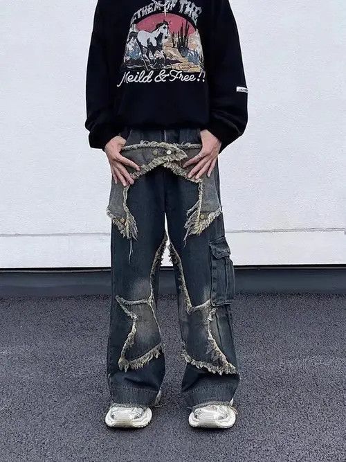 Jean Retro washed distressed star work jeans Size US 30 / EU 46 - 3 Thumbnail