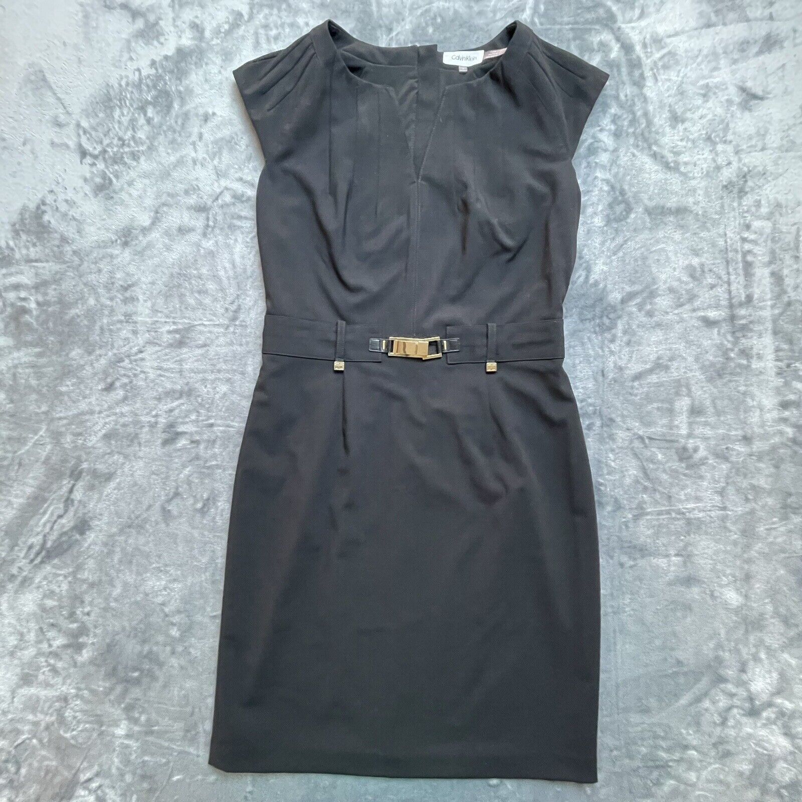 Calvin Klein Calvin Klein Dress Womens 6 Black Fitted Pleated Gold LBD Size M / US 6-8 / IT 42-44 - 1 Thumbnail