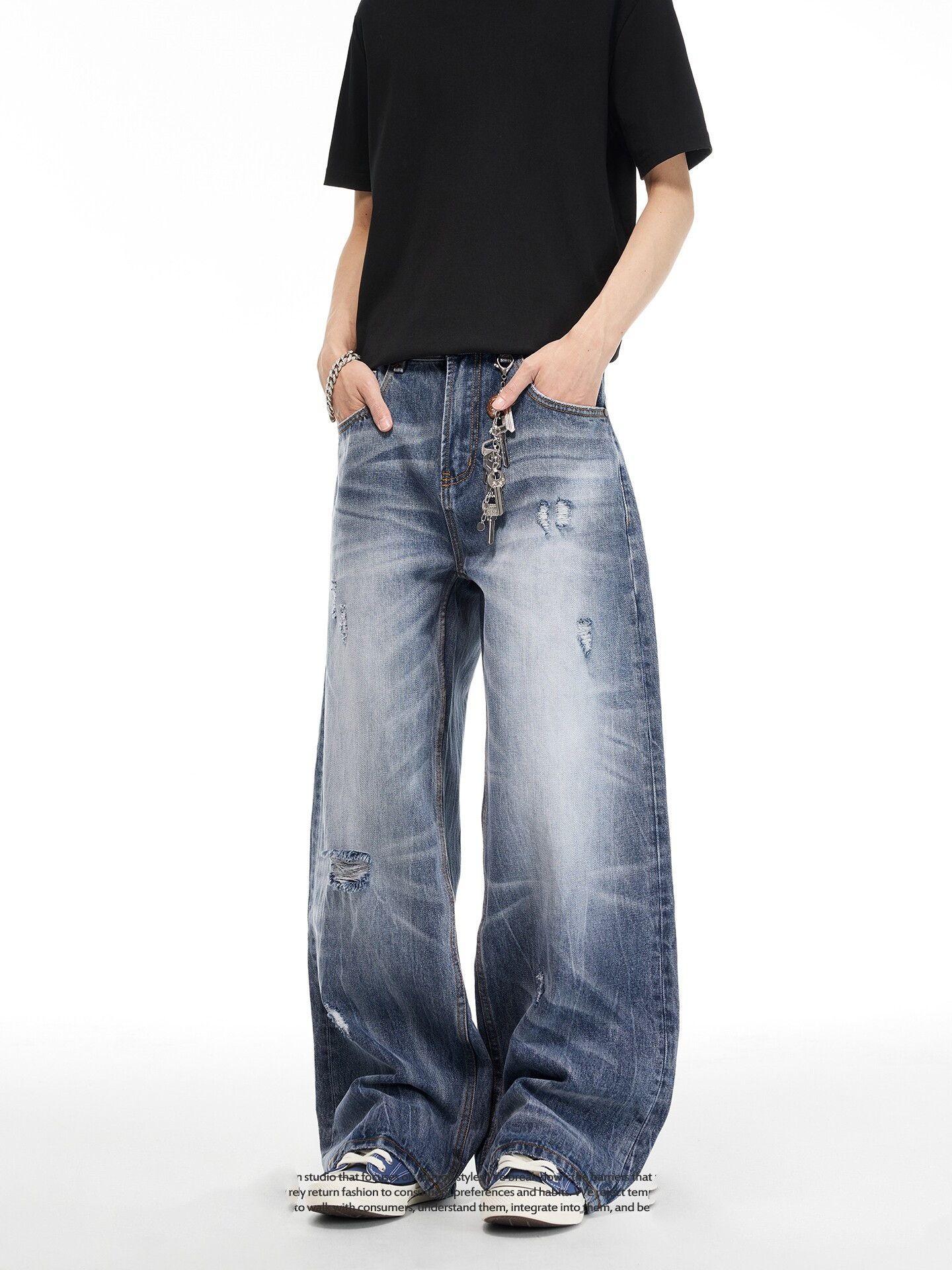 Vintage Retro Straight Distressed Washed Denim Jeans with Whiskering Size US 32 / EU 48 - 3 Thumbnail