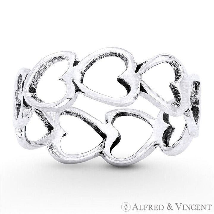 Other Multi-Heart Charm Ring Eternity Band in .925 Sterling Silver Size ONE SIZE - 1 Preview