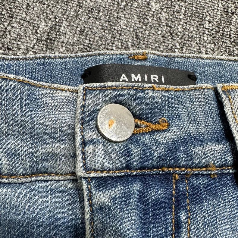 Amiri Amiri Single Knee Destroyed Ink Denim Pants Size US 33 - 2 Thumbnail