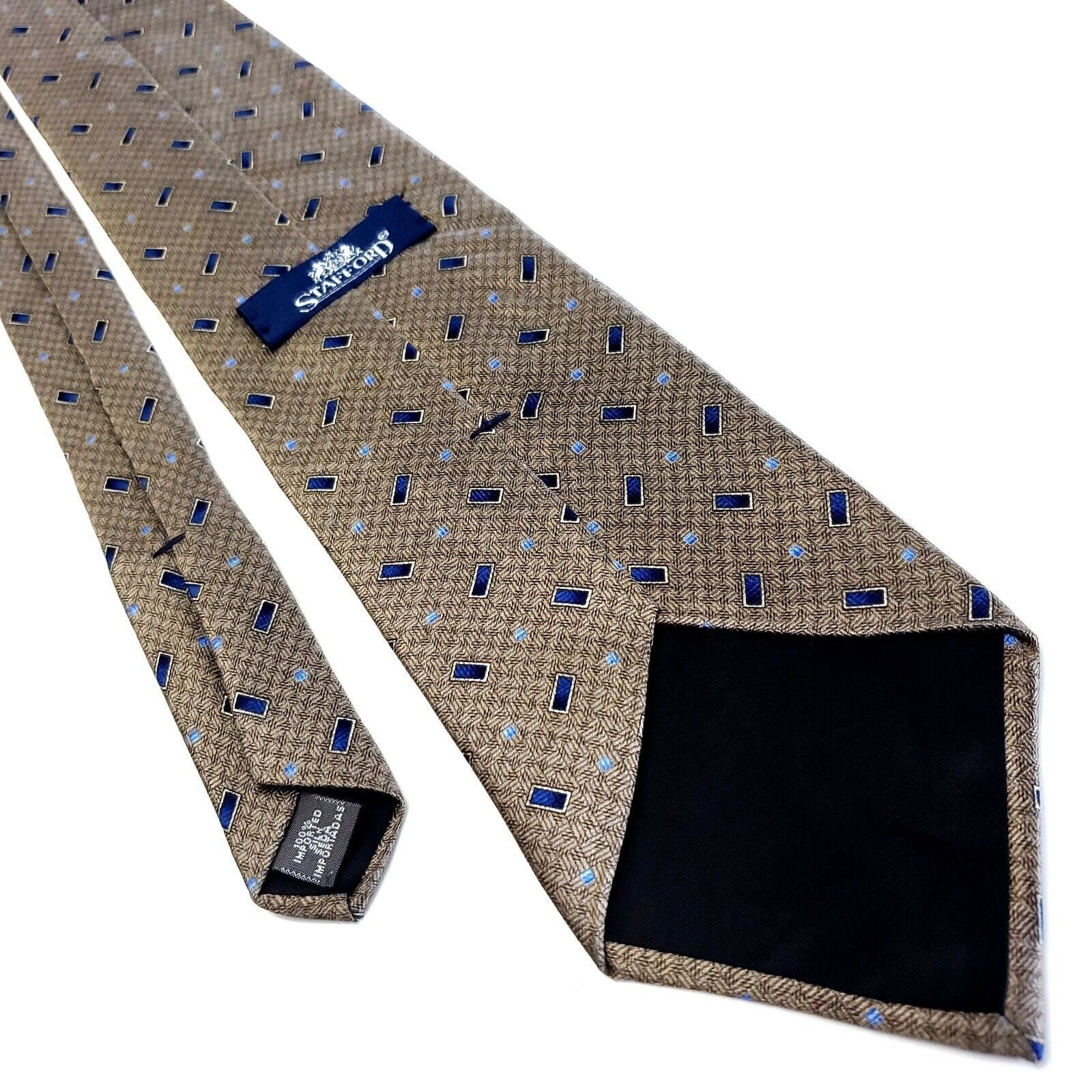 Stafford Stafford Essentials Brown Silk Tie Woven Geometric Size ONE SIZE - 3 Thumbnail