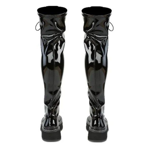 Demonia Cult DEMONIA Emily 375 Black Patent Lace Up 2" Platform Goth Punk Size US 7 / IT 37 - 2 Thumbnail