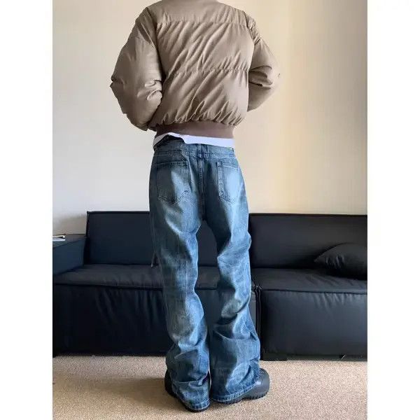 VIBE American retro lightning pattern washed straight jeans y2k Size US 32 / EU 48 - 8 Thumbnail