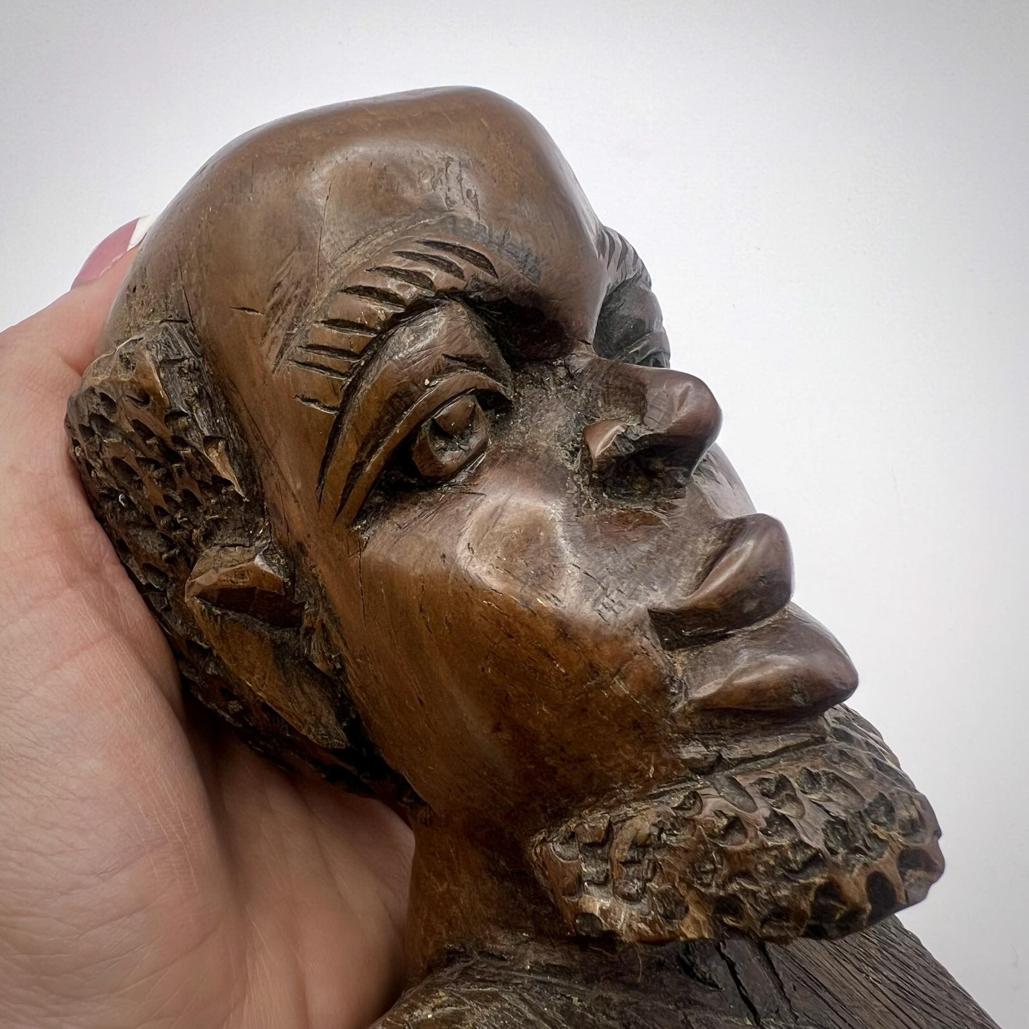 Handmade Vintage Tribal African Man Bust Figure Wood Ebanos Size ONE SIZE - 7 Thumbnail