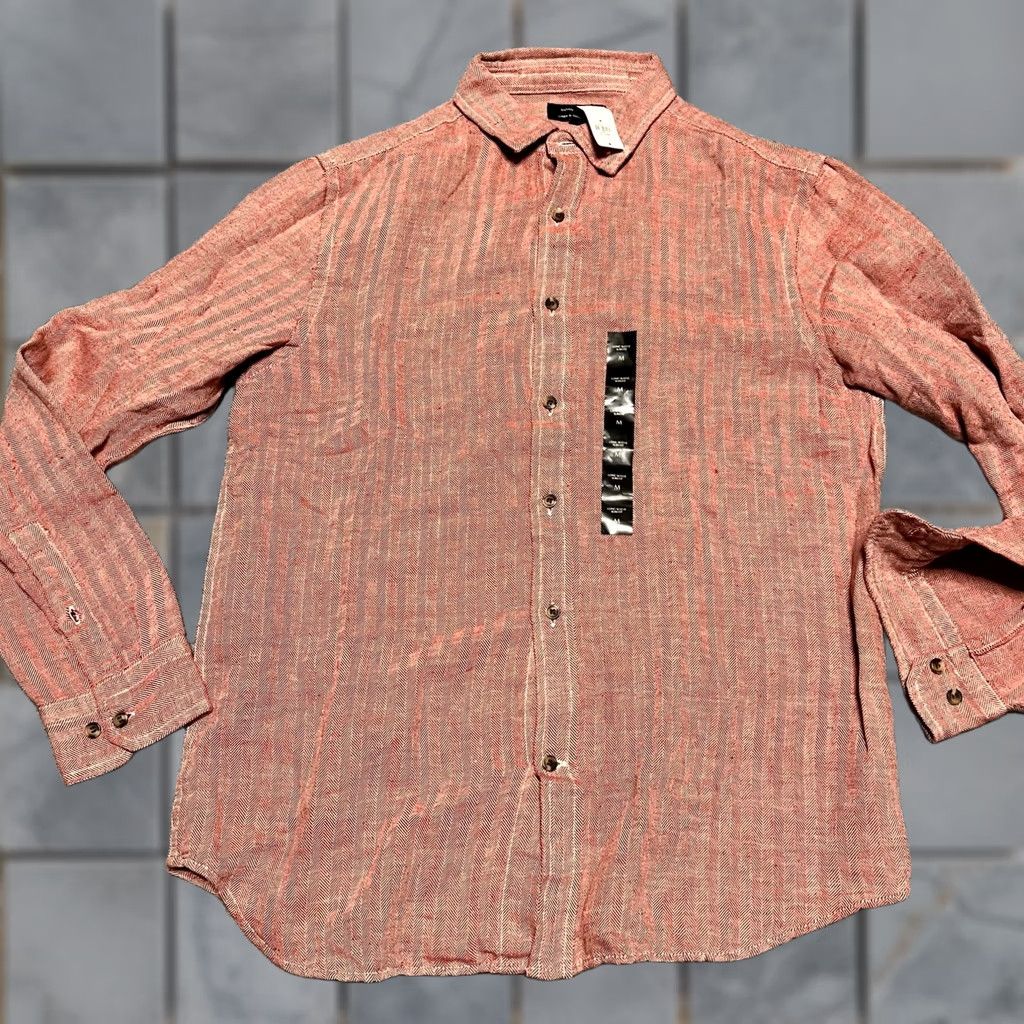J.Crew J.Crew Shirt Mens Medium Linen Blend Long Sleeve Red Herringbone India Made Size US M / EU 48-50 / 2 - 1 Thumbnail