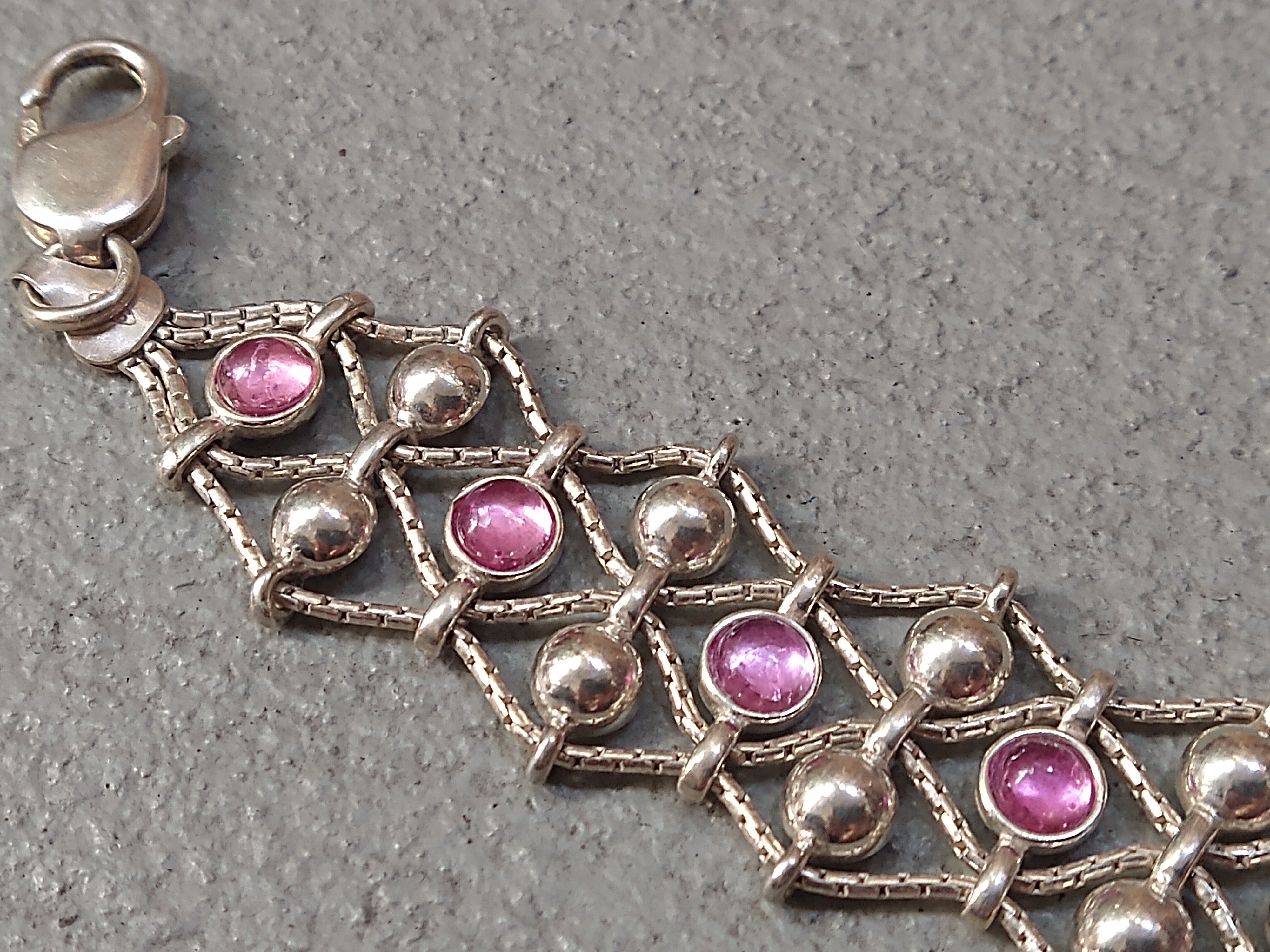 Jewelry × Vintage Vintage Sterling Silver Bracelet Pink Glass Chain Italy Y2K Size ONE SIZE - 8 Thumbnail