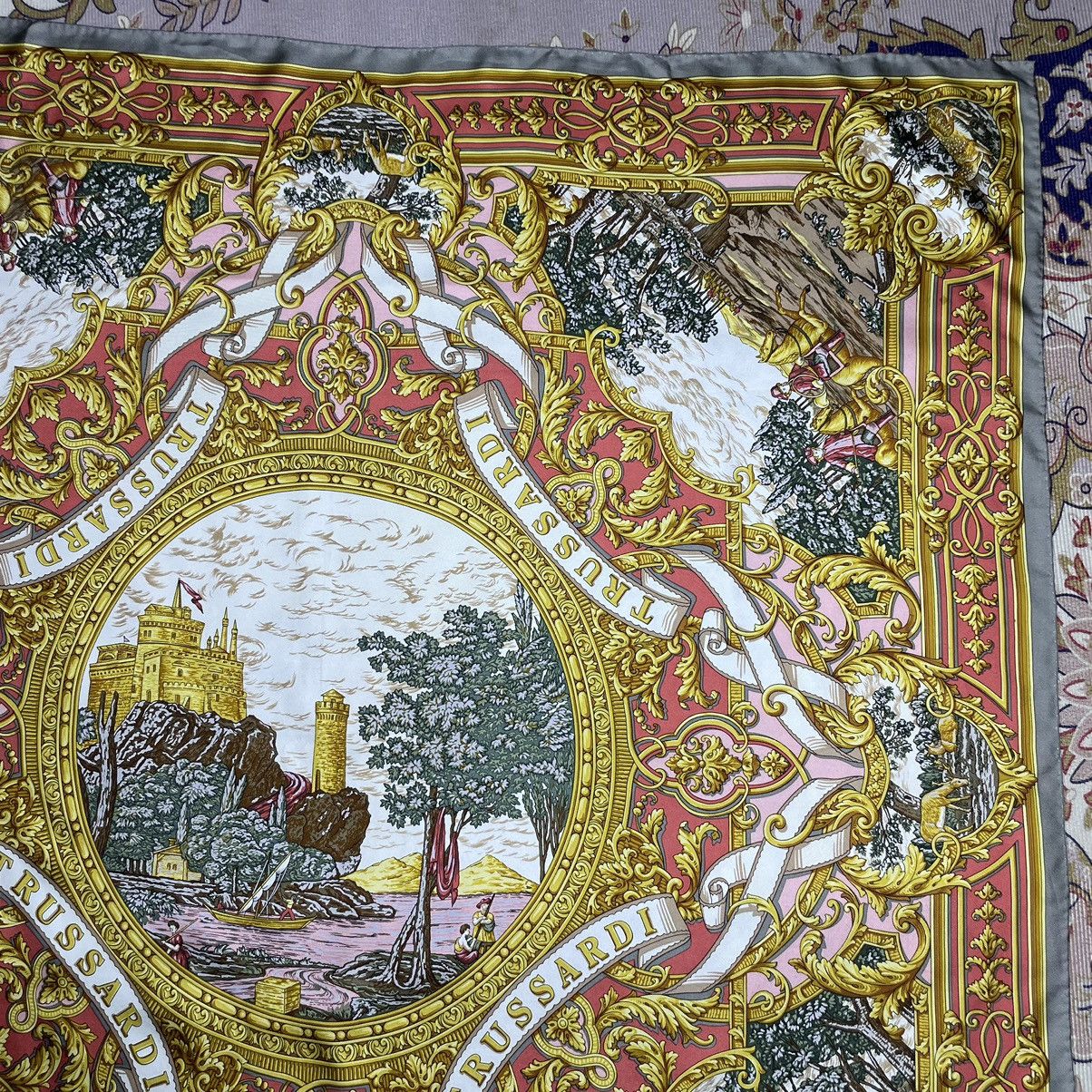 Trussardi Vintage TRUSSARDI King Castle Design Silk Scarf Size ONE SIZE - 5 Thumbnail